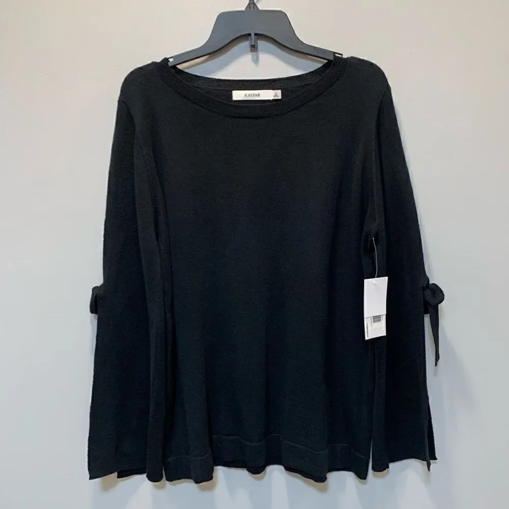 NWT Just Fab black open sleeve tie sweater size L
